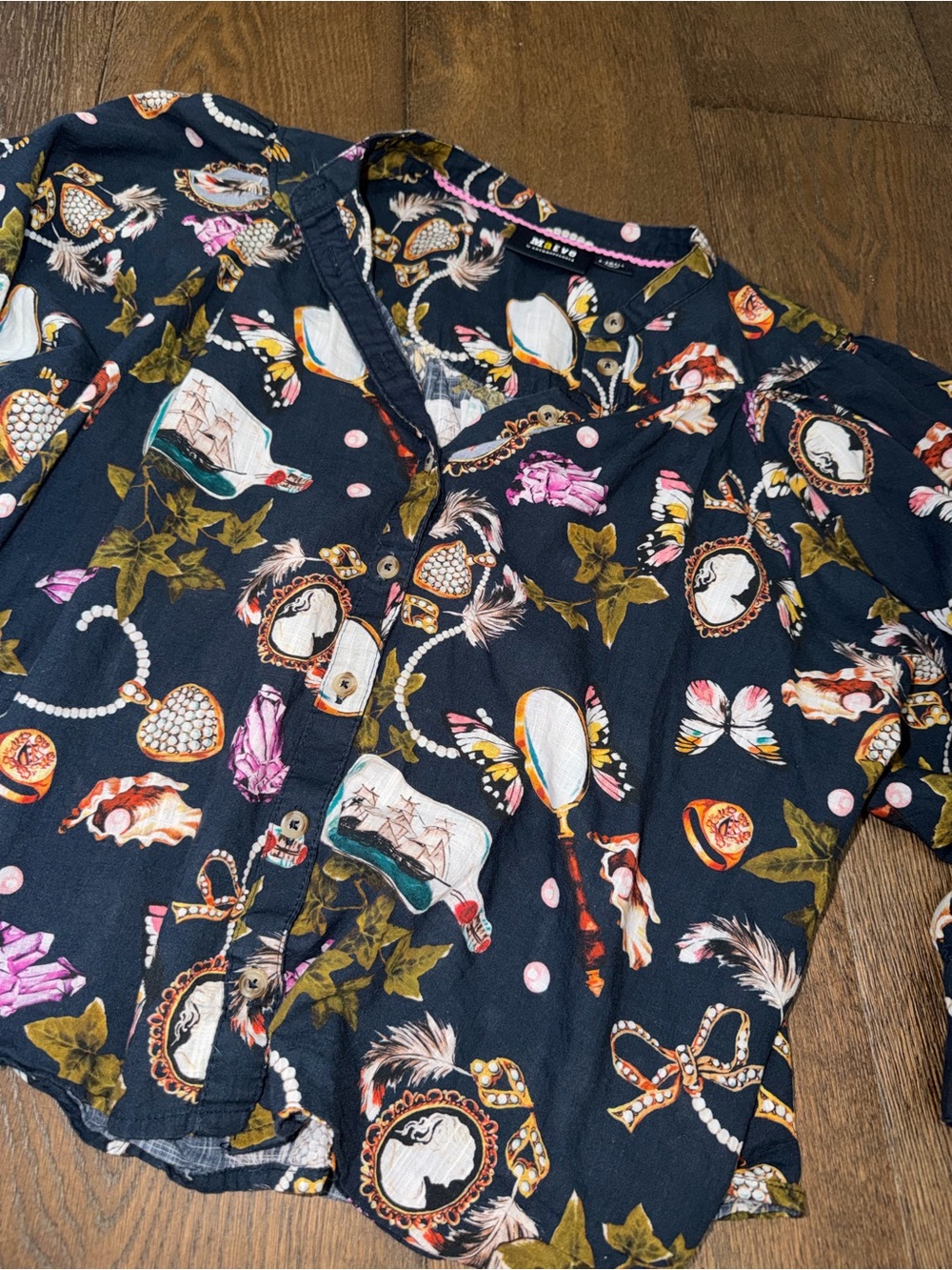 Maeve Anthropologie Floral Navy Blue Blouse Shirt Sz XS - Picture 2 of 6